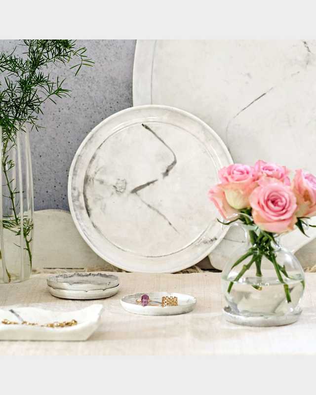 Florentine Wooden Accessories Marble Small Round Tray